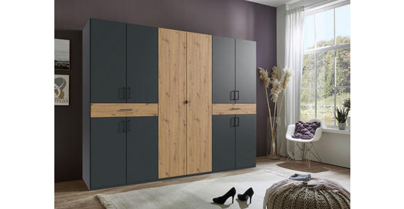 DREHTÜRENSCHRANK  in Graphitfarben, Eiche Artisan  - Schwarz/Graphitfarben, KONVENTIONELL, Holzwerkstoff/Kunststoff (270/208/58cm) - Carryhome