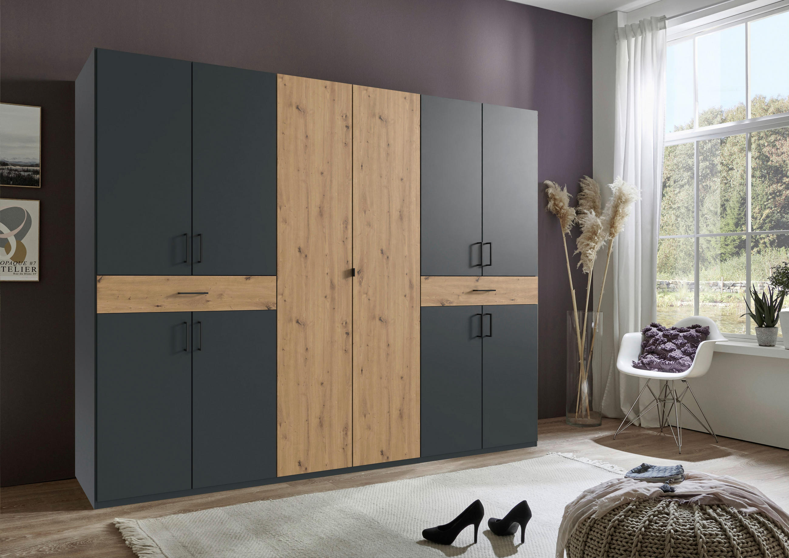 DREHTÜRENSCHRANK in Graphitfarben, Eiche Artisan  - Schwarz/Graphitfarben, Konventionell, Holzwerkstoff/Kunststoff (270/208/58cm) - Carryhome
