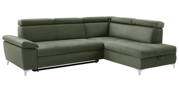 ECKSOFA in Mikrofaser Olivgrün  - Chromfarben/Olivgrün, KONVENTIONELL, Textil/Metall (271/206cm) - Carryhome