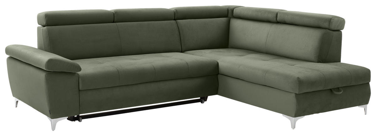 ECKSOFA in Mikrofaser Olivgrün  - Chromfarben/Olivgrün, Konventionell, Textil/Metall (271/206cm) - Carryhome