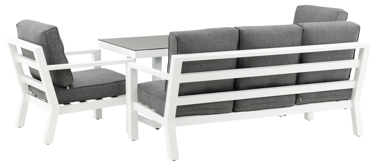 LOUNGEGARNITUR 4-teilig   Aluminium  - Weiß/Grau, Basics, Textil/Metall - Gardenson