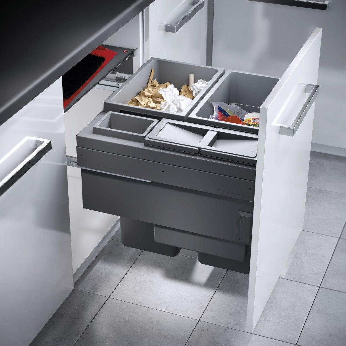 EINBAUABFALLSAMMLER 2 x 38 + 12 + 2,5 l  Kunststoff  - Hellgrau, Basics, Kunststoff (56,2-56,8/54,5/52,8cm) - HKT