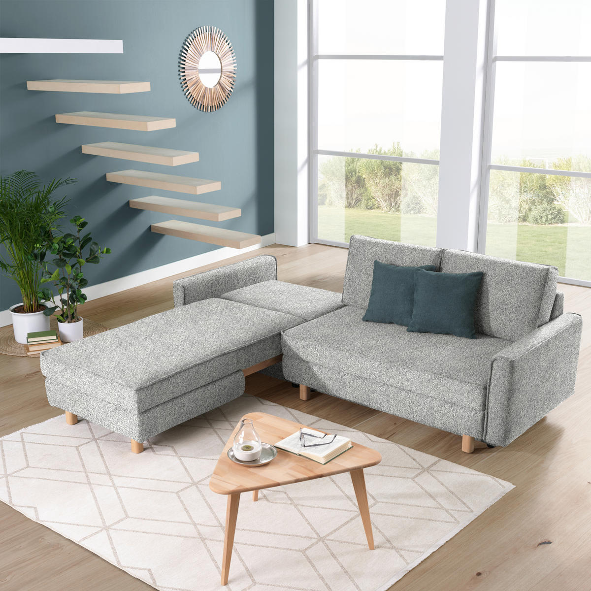 ECKSOFA  in Mikrovelours Naturfarben  170/237 cm  - Eichefarben/Naturfarben, KONVENTIONELL, Holz/Textil (170/237cm) - Sedda