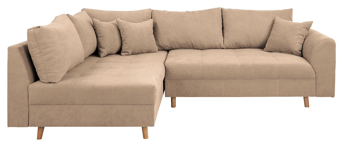 ECKSOFA inkl. Hocker Ariella Creme Mikrofaser  - Creme/Naturfarben, Design, Holz/Textil (161/231cm) - Livetastic