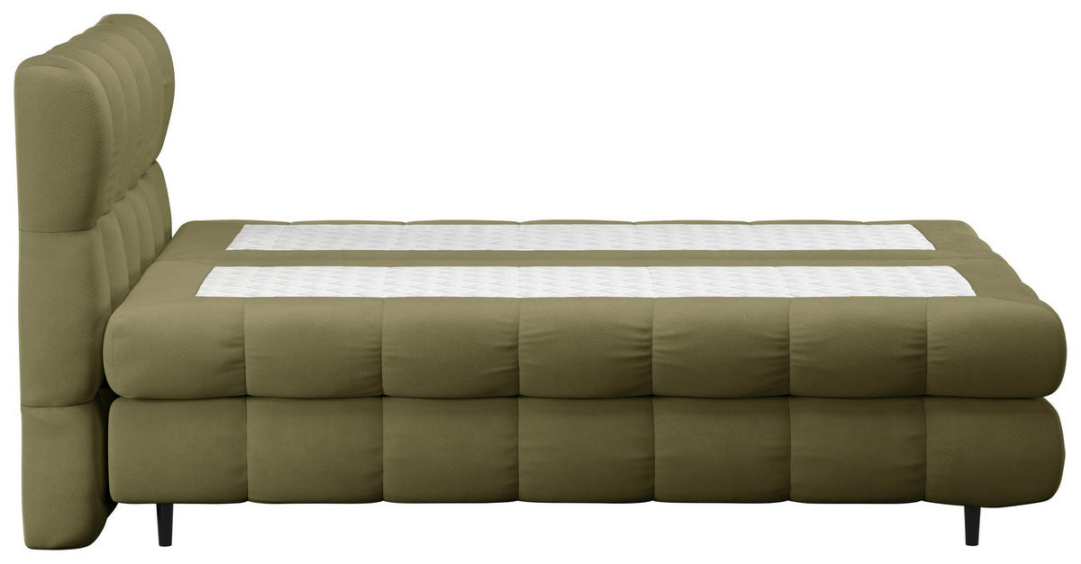 BOXBETT 200/200 cm,  in Olivgrün, gepolstertes Kopfteil, Bettkasten, Topper, H3 + H3 = fest  - Schwarz/Olivgrün, Design, Textil/Metall (200/200cm) - Ti'me