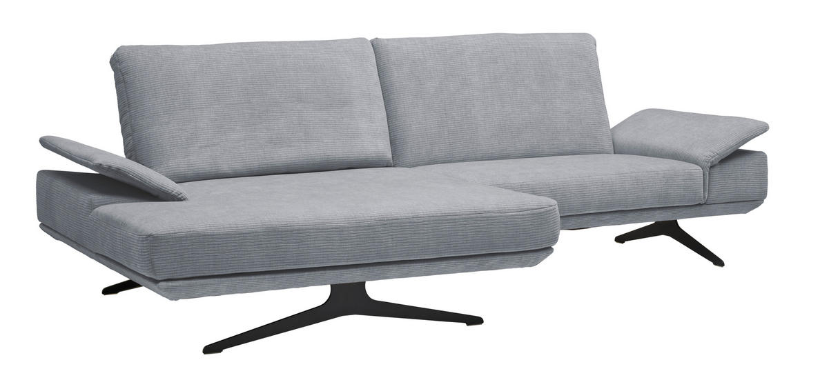 ECKSOFA in Flachgewebe Grau  155/284 cm  - Schwarz/Grau, Design, Textil/Metall (155/284cm) - Koinor
