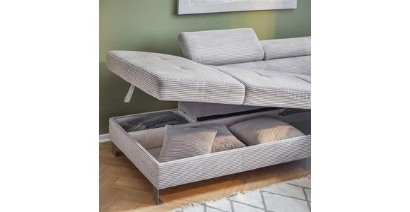 ECKSOFA inkl. Funktionen Hellgrau Cord - Silberfarben/Hellgrau, Design, Textil/Metall (226/257cm) - Xora
