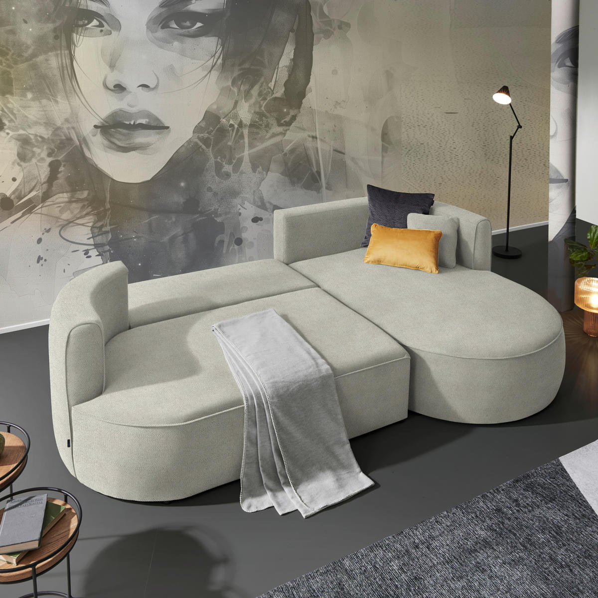 ECKSOFA in Webstoff Creme  - Creme/Schwarz, Design, Kunststoff/Textil (183/284cm) - Welnova