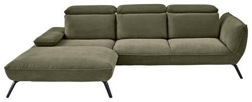 ECKSOFA in Cord Olivgrün  - Schwarz/Olivgrün, Design, Textil/Metall (202/301cm) - Moderano