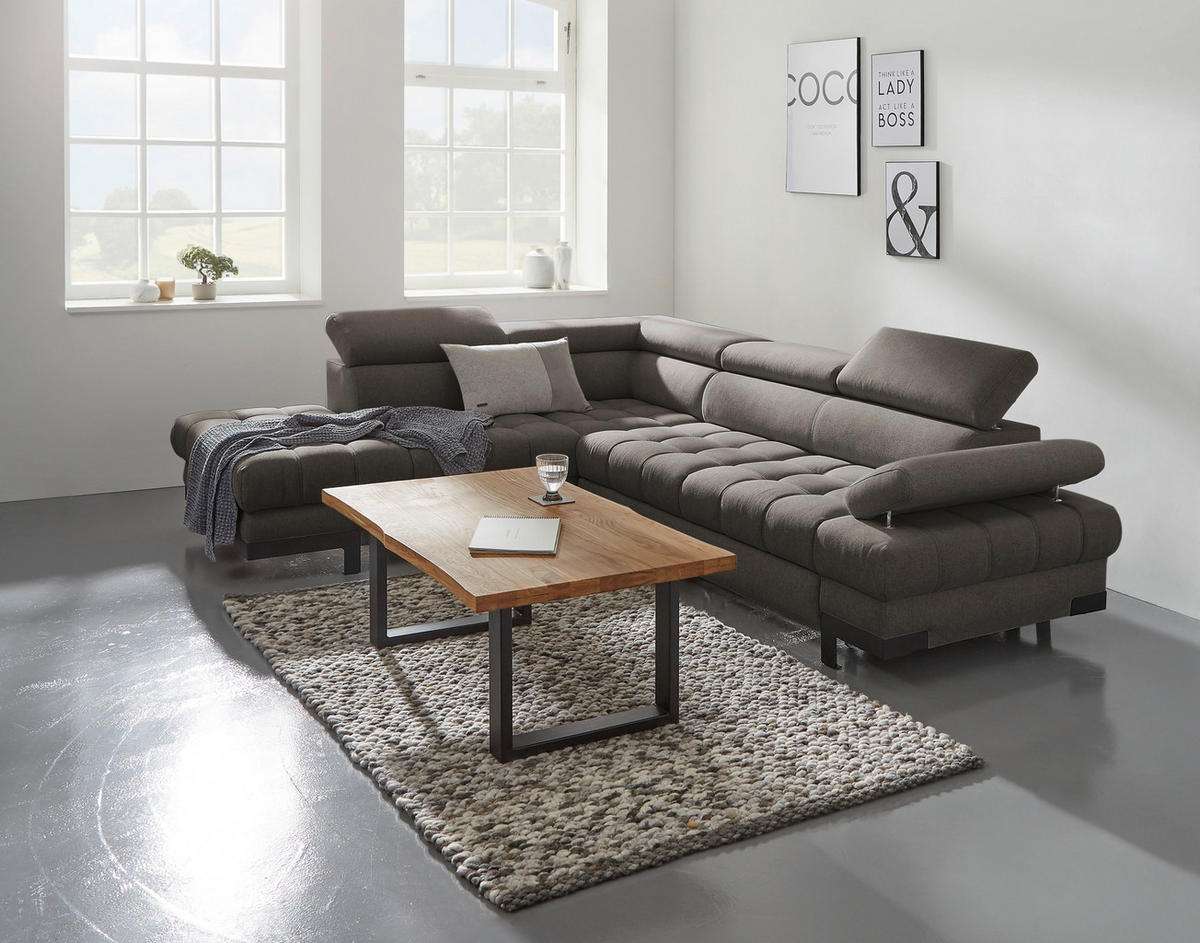 ECKSOFA Dunkelbraun Webstoff  - Dunkelbraun/Schwarz, Design, Textil/Metall (223/263cm) - Welnova