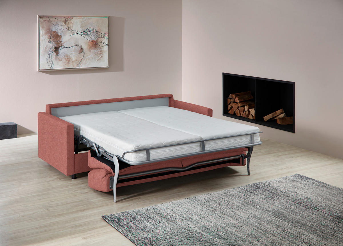 SCHLAFSOFA  in Flachgewebe Lachsfarben  - Schwarz/Lachsfarben, KONVENTIONELL, Textil/Metall (207/88/101cm) - Bali