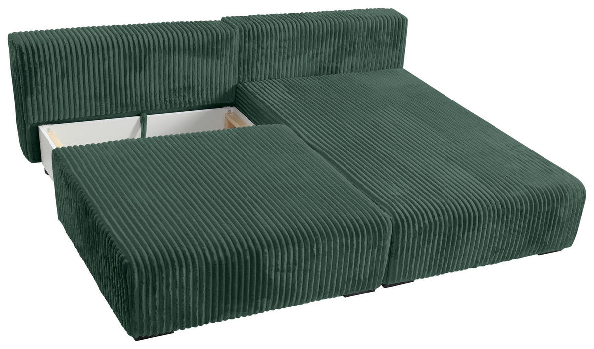 ECKSOFA in Cord Dunkelgrün  - Dunkelgrün/Schwarz, Modern, Holz/Textil (210/145cm) - MID.YOU