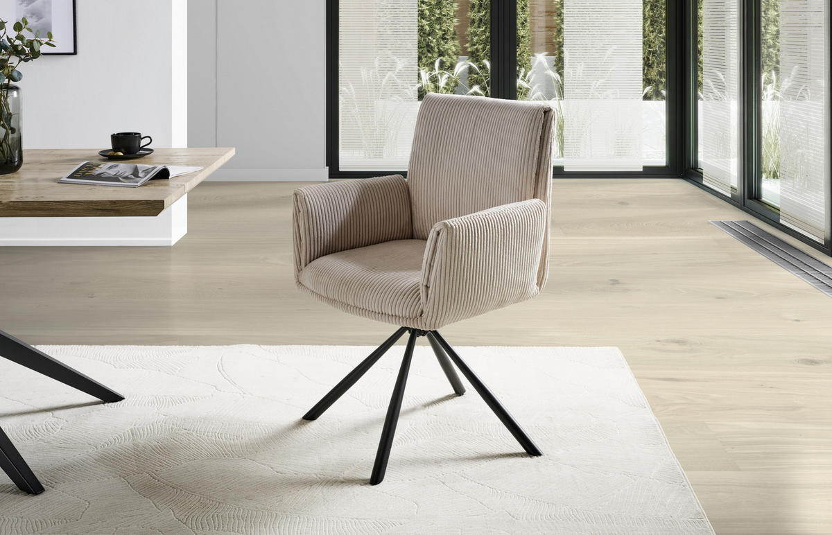 ARMLEHNSTUHL  in Eisen Cord  - Creme/Schwarz, MODERN, Textil/Metall (65/90/62cm) - MID.YOU