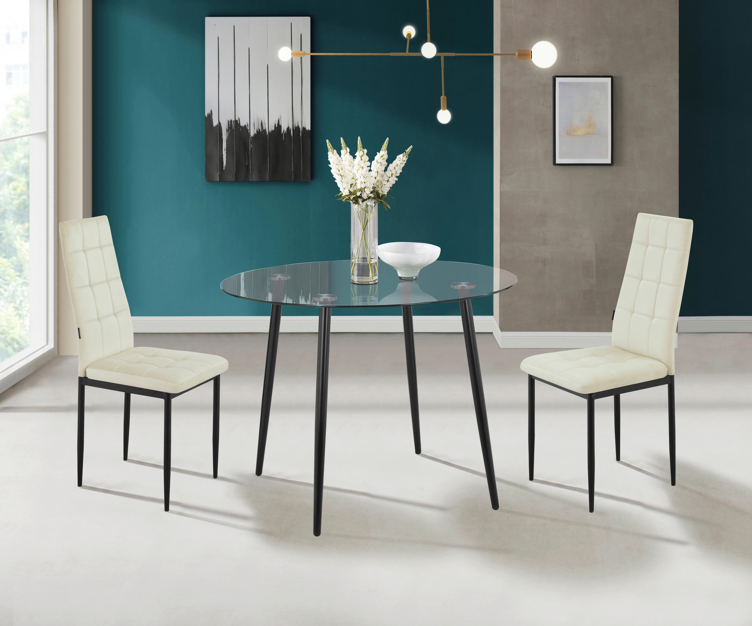 STUHL-SET Velours Creme  - Creme/Schwarz, Design, Textil/Metall (42/98/53cm) - MID.YOU