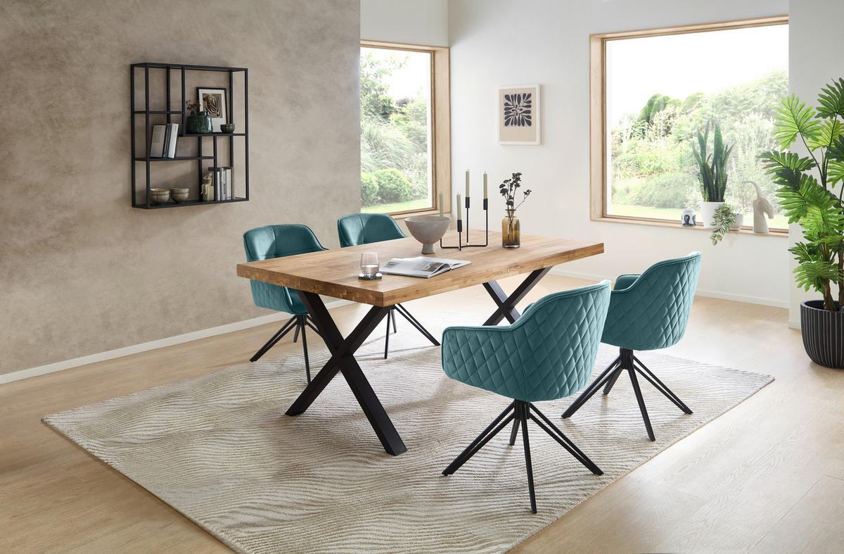 ESSTISCH in Holz, Metall 180/100/76 cm  - Eichefarben/Schwarz, Modern, Holz/Metall (180/100/76cm) - Livetastic