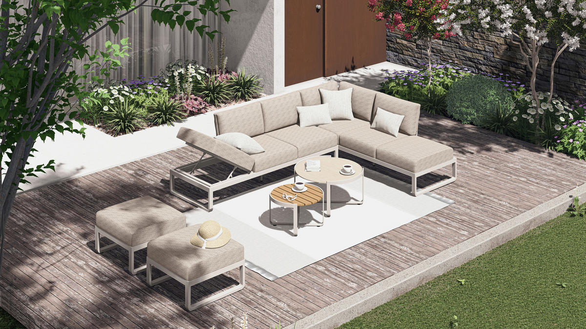 LOUNGESOFA 207/82/70 cm Aluminium  - Sandfarben/Mokka, Design, Textil/Metall (207/82/70cm) - Zebra 