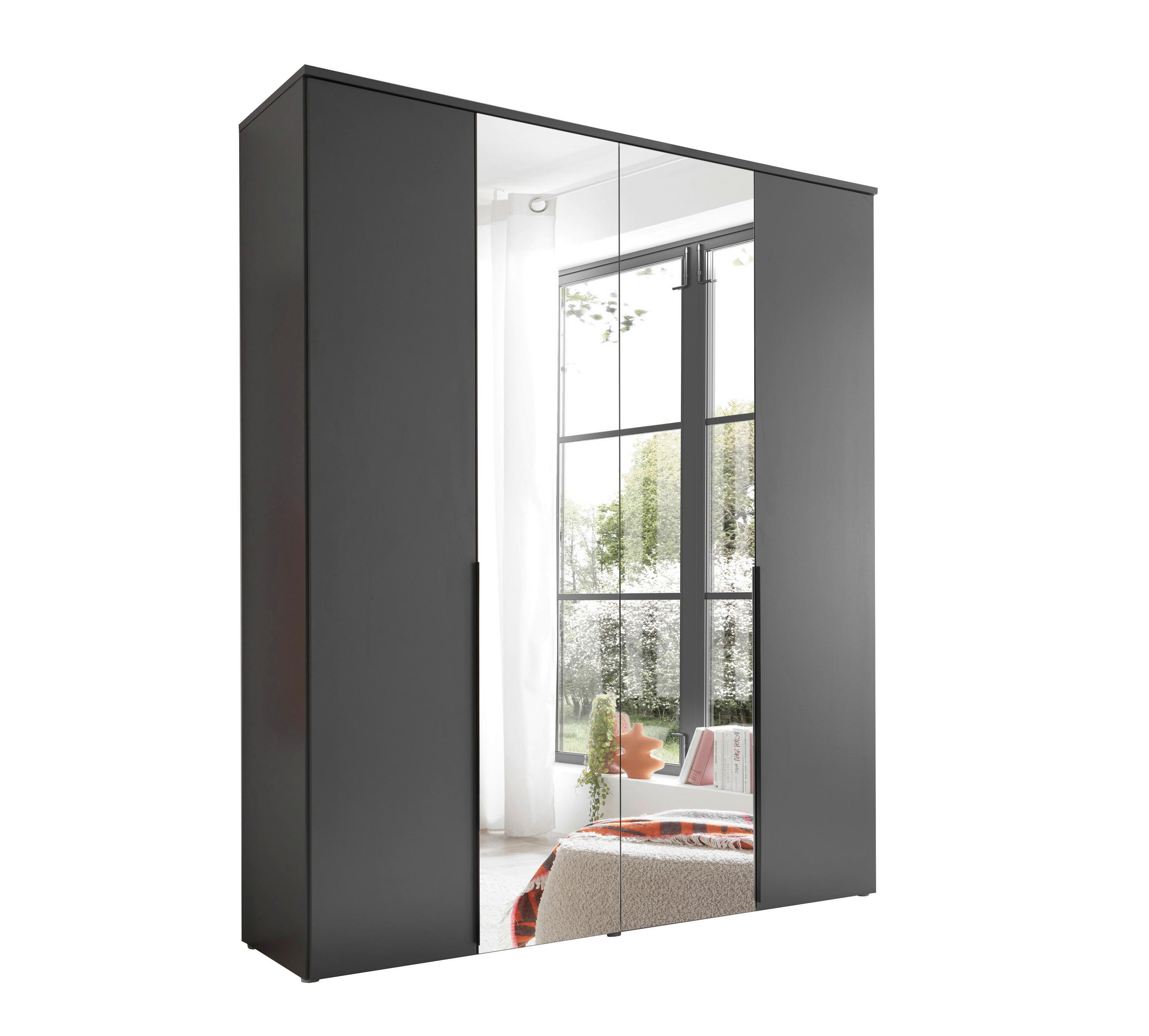 DREHTÜRENSCHRANK  in Graphitfarben  - Schwarz/Graphitfarben, MODERN, Glas/Holzwerkstoff (180/225/52cm) - Carryhome