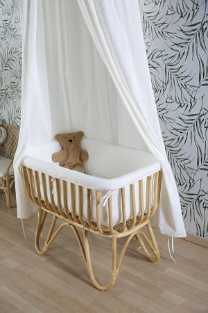 WIEGE Rattan Cradle Rectangular Rattan Braun, Weiß - Braun/Weiß, Design, Holz (90/50/70cm) - Childhome