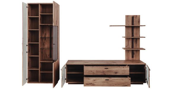 WOHNWAND in Anthrazit, Eichefarben 285/208/50 cm - Eichefarben/Anthrazit, KONVENTIONELL, Glas/Holzwerkstoff (285/208/50cm) - Cantus