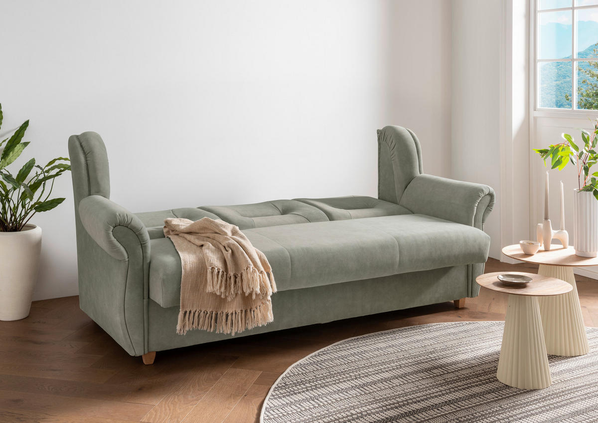3-SITZER-SOFA Mikrofaser Grün  - Wildeiche/Grün, Konventionell, Holz/Textil (220/98/90cm) - Livetastic