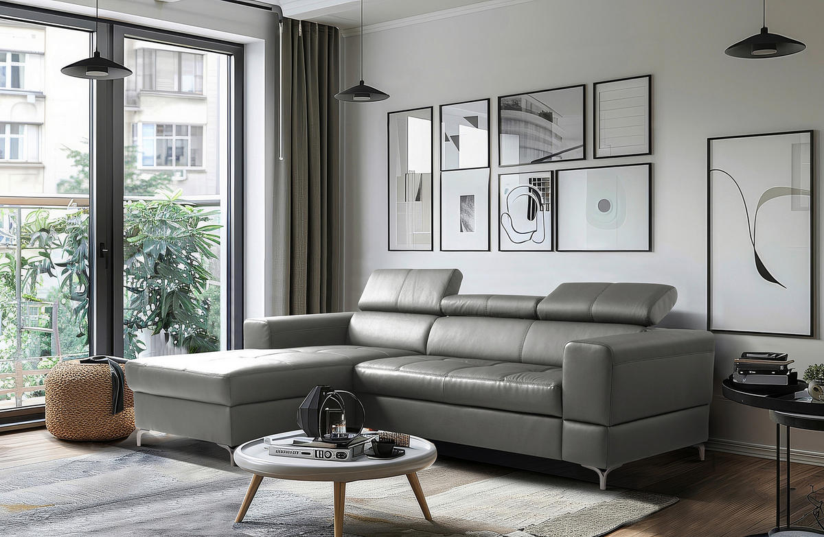 ECKSOFA  in Lederlook Echtleder Anthrazit  - Anthrazit/Schwarz, Design, Leder/Textil (173/247cm) - Livetastic