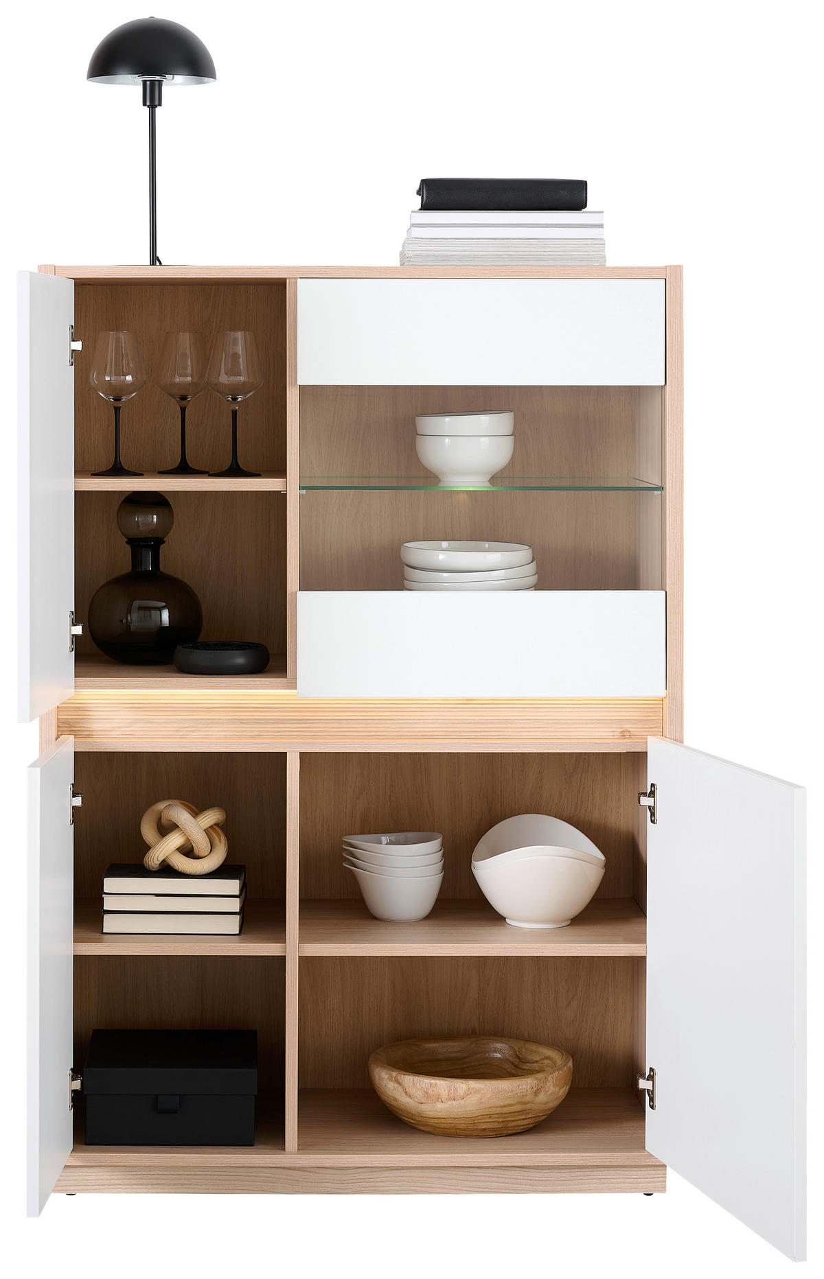 VITRINE Weiss, Eichefarben  95/141,5/42 cm  - Weiss/Eichefarben, Konventionell, Glas/Holzwerkstoff (95/141,5/42cm) - Hom`in