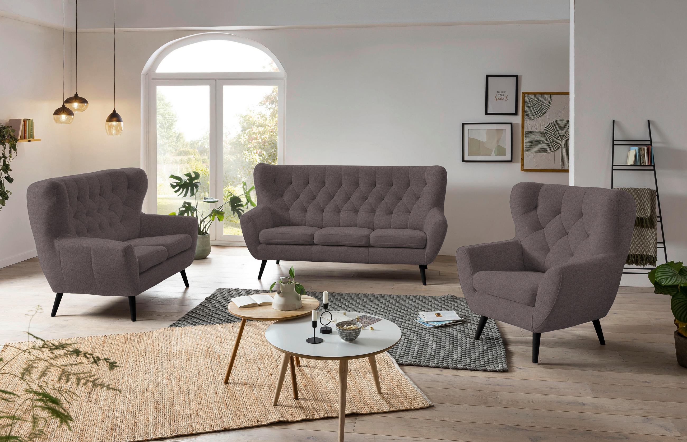 2-SITZER-SOFA in Mikrofaser Braun  - Schwarz/Braun, Design, Holz/Textil (137/101/95cm) - Stylife