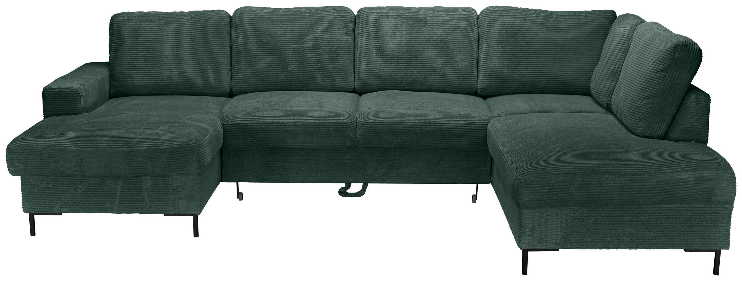 WOHNLANDSCHAFT Dunkelgrün Cord  - Dunkelgrün/Schwarz, KONVENTIONELL, Textil/Metall (148/303/197cm) - Carryhome