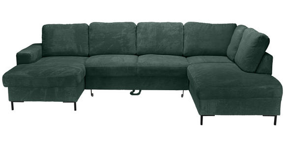 WOHNLANDSCHAFT Dunkelgrün Cord  - Dunkelgrün/Schwarz, KONVENTIONELL, Textil/Metall (148/303/197cm) - Carryhome