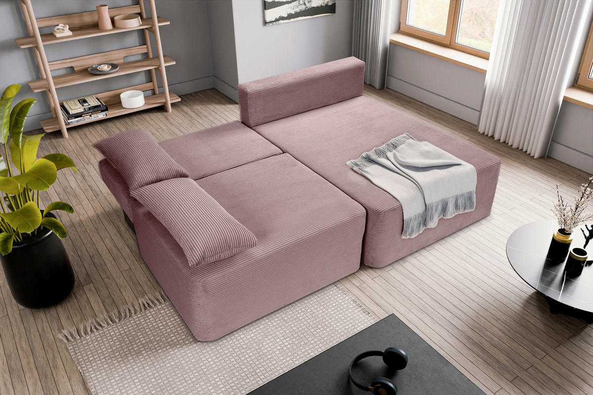 ECKSOFA AMSTERIX Altrosa Cord  - Schwarz/Altrosa, Basics, Kunststoff/Textil (213/158cm) - MID.YOU