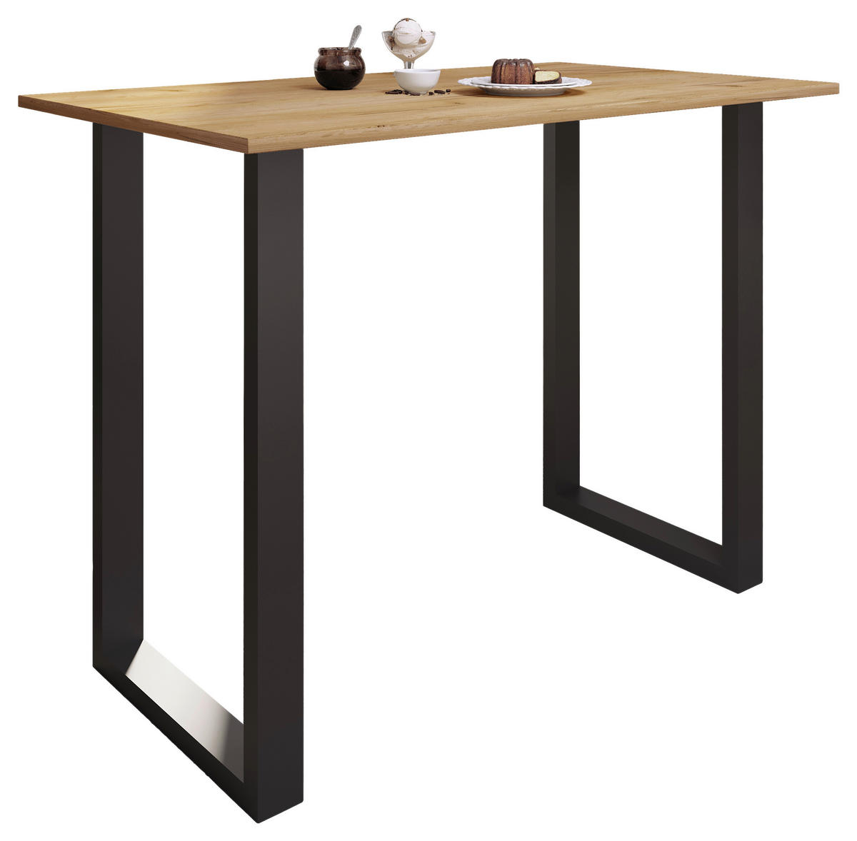 BARTISCH rechteckig Schwarz, Honigeiche  - Honigeiche/Silberfarben, KONVENTIONELL, Holzwerkstoff/Metall (140/80/102cm)