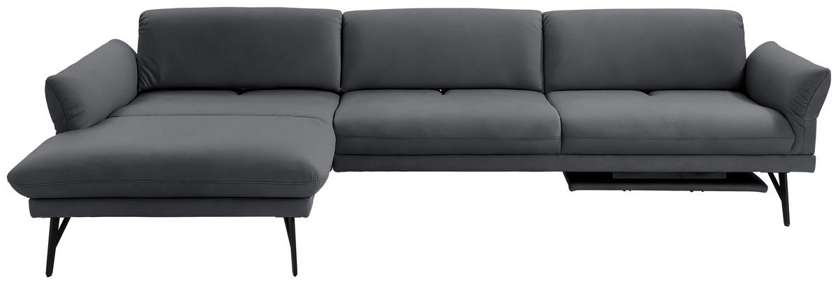 ECKSOFA Posh in Echtleder Dunkelgrau  173/308 cm  - Dunkelgrau/Anthrazit, Design, Leder/Metall (173/308cm) - Joop!