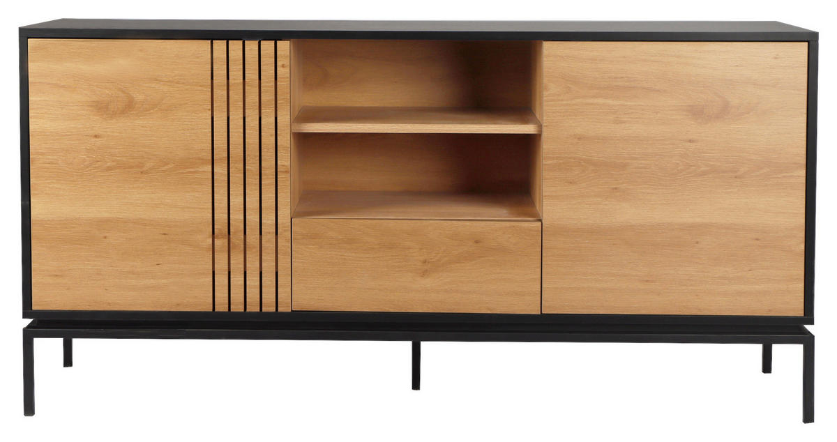 TÁLALÓSZEKRÉNY 160/80/40 cm  - fekete/natúr, Design, faalapú anyag (160/80/40cm) - Xora