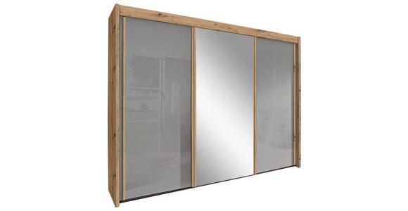 SCHWEBETÜRENSCHRANK  in Grau, Eiche Artisan  - Eiche Artisan/Grau, Basics, Glas/Holzwerkstoff (225/197/65cm) - Cantus