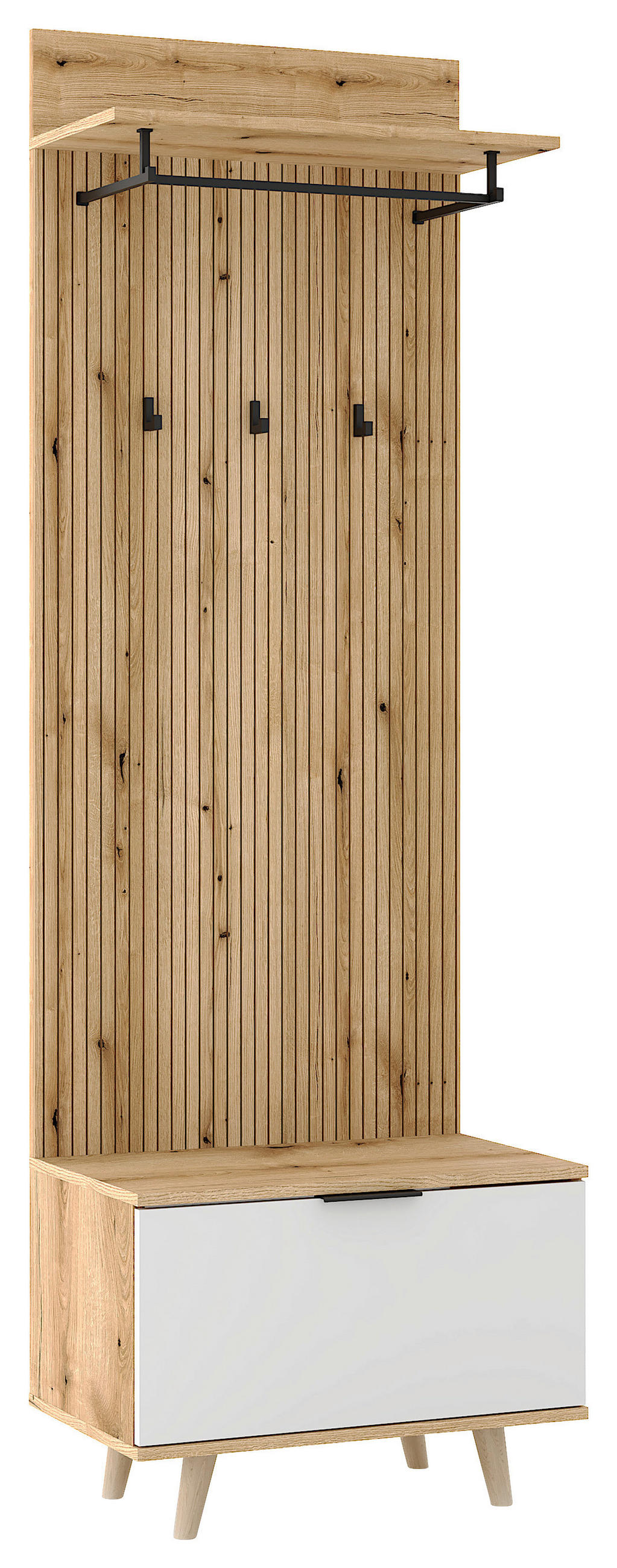 ŠATNA, bílá, barvy dubu, 65/204/40 cm - bílá/barvy dubu, Design, kompozitní dřevo (65/204/40cm) - MID.YOU