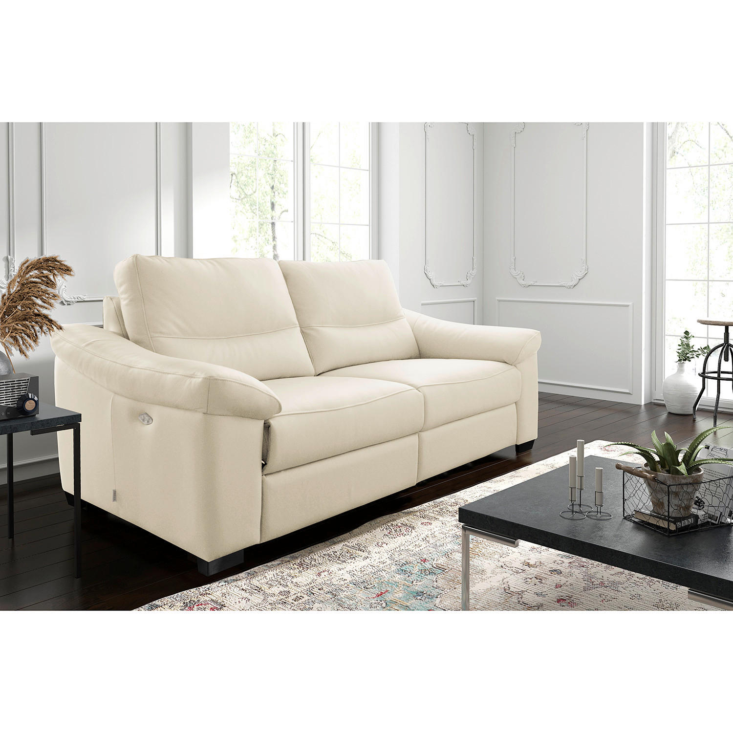 2-SITZER-SOFA  in Echtleder Creme   - Creme/Schwarz, Design, Leder/Holz (174/97/97cm) - Livetastic