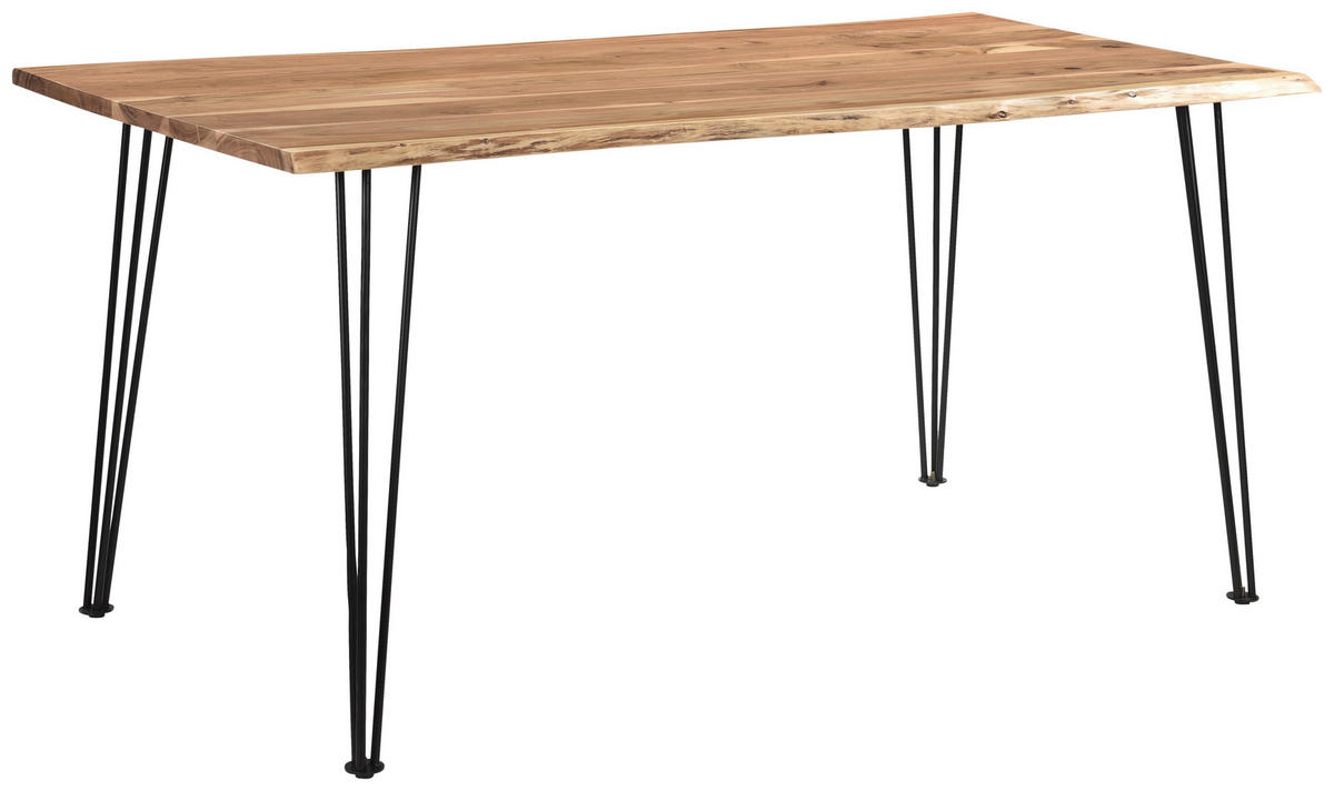 ESSTISCH Akazie Hartholz rechteckig Schwarz, Akaziefarben  - Schwarz/Akaziefarben, Design, Holz/Metall (180/90/76cm) - Linea Natura