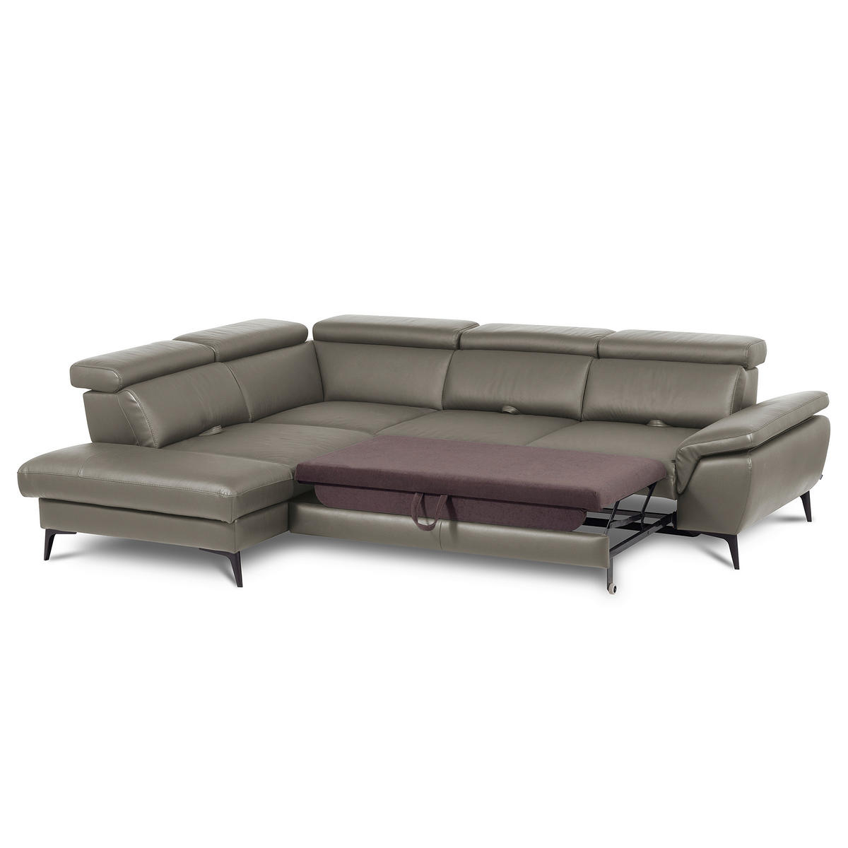 ECKSOFA Lederlook Echtleder Schlammfarben  - Schlammfarben/Schwarz, Design, Leder/Textil (220/274cm) - Livetastic