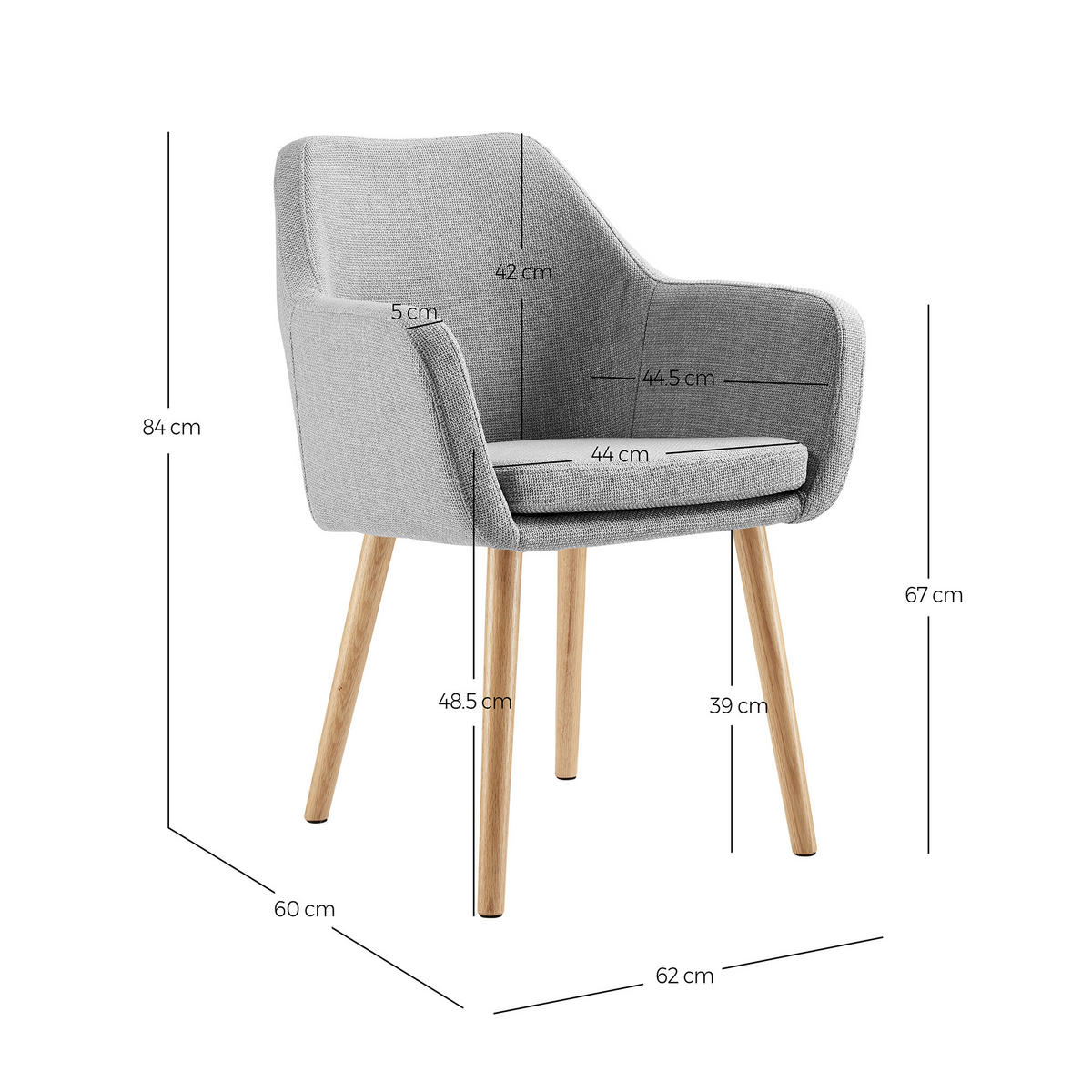 ARMLEHNSTUHL  in Struktur  - Hellgrau/Naturfarben, MODERN, Holz/Textil (62/84/60cm) - Livetastic