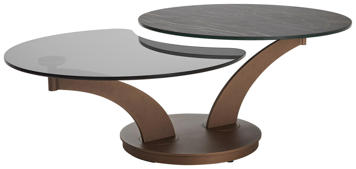 COUCHTISCH Kristallglas 82-140/82/44 cm rund Schwarz, Rostfarben  - Rostfarben/Schwarz, Design, Glas/Keramik (82-140/82/44cm) - Naos