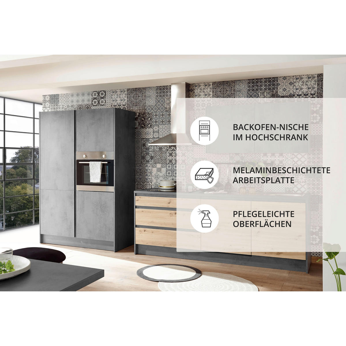 KUHINJSKI BLOK BREZ APARATOV - barve hrasta/antracit, Basics, leseni material (336,4/210/60cm) - Xora