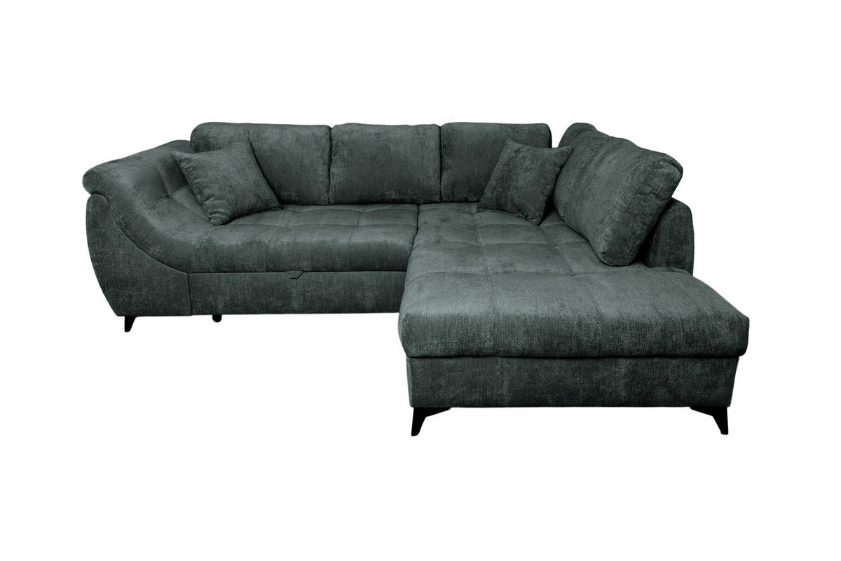 ECKSOFA LIVANO Grün Chenille Liegefläche im Originalstoff  - Schwarz/Grün, Design, Textil/Metall (250/190cm) - P & B
