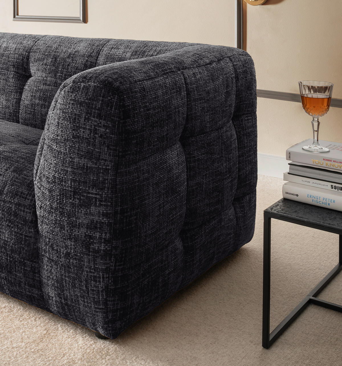 2-SITZER-SOFA in Struktur Schwarz  - Schwarz, Design, Kunststoff/Textil (184/72/95cm) - Livetastic