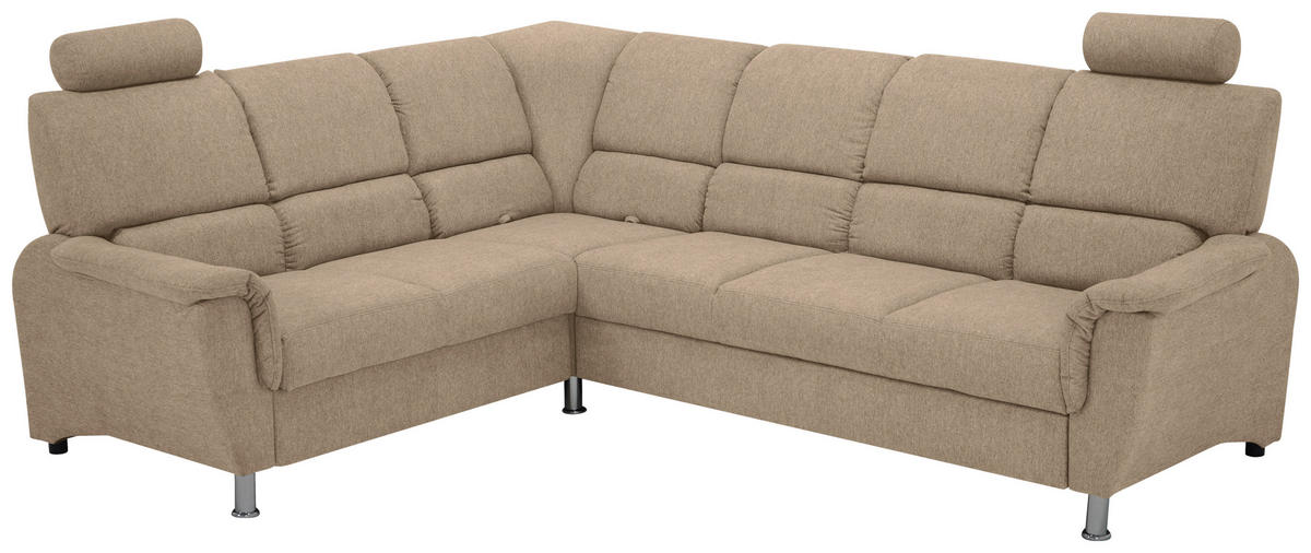 ECKSOFA Webstoff Taupe  - Taupe/Silberfarben, Design, Holz/Kunststoff (216/270cm) - Livetastic