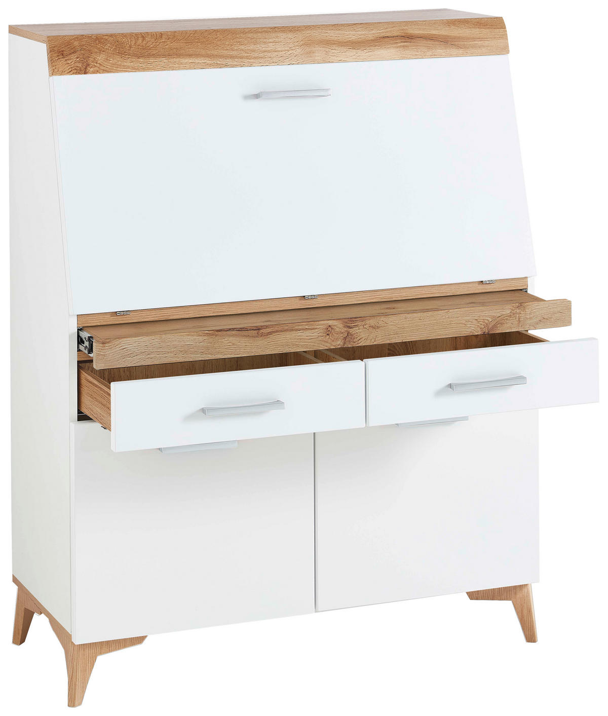 SEKRETÄR  Kabeldurchlass, Stauraum  - Eichefarben/Alufarben, Trend, Holzwerkstoff/Kunststoff (98/124/39,6cm) - Carryhome
