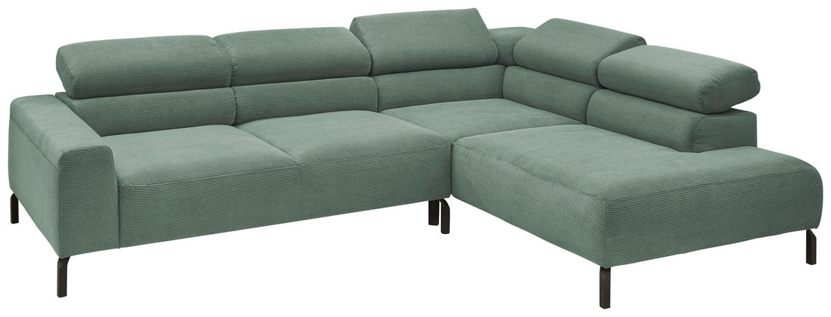 ECKSOFA in Feincord Grün  - Schwarz/Grün, Design, Textil/Metall (273/219cm) - Pure Home Comfort