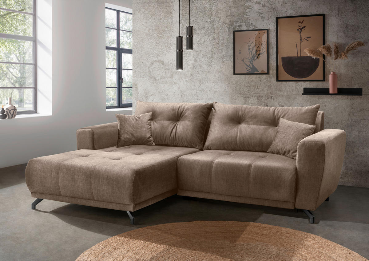 ECKSOFA RESTATO Hellbraun Velours  - Hellbraun/Schwarz, MODERN, Textil/Metall (177/246cm) - MID.YOU