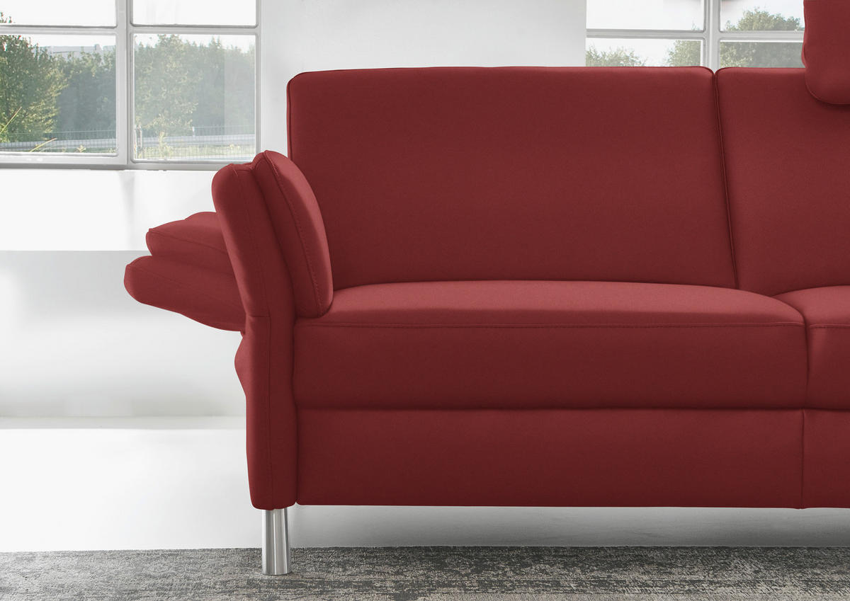 2,5-SITZER in Echtleder Bordeaux  - Bordeaux/Alufarben, Design, Leder/Metall (164cm) - Dieter Knoll