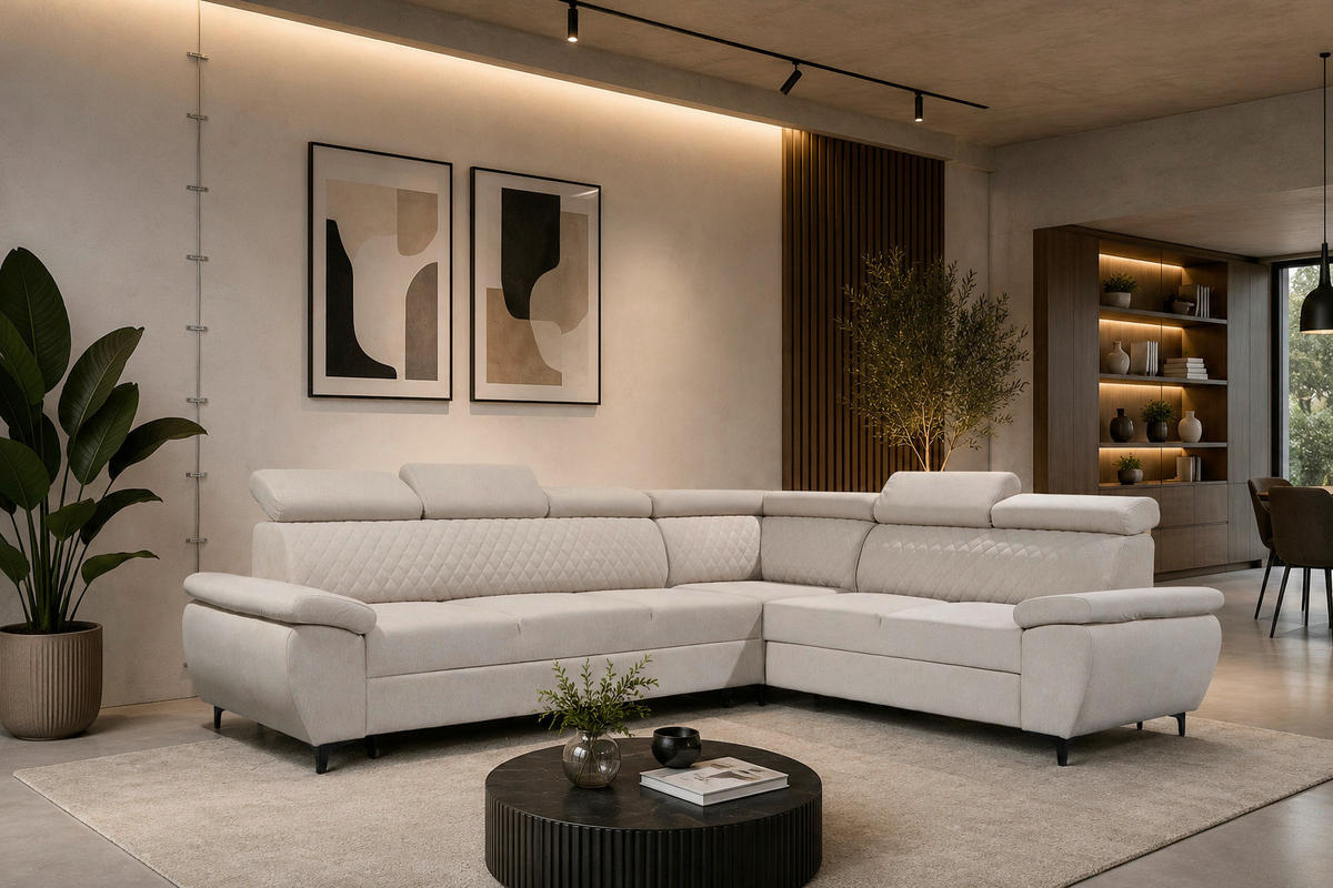 GARNITURA ZA DNEVNU SOBU bež  - tamnosiva/bež, Moderno, tekstil/metal (311/248cm) - Hom`in