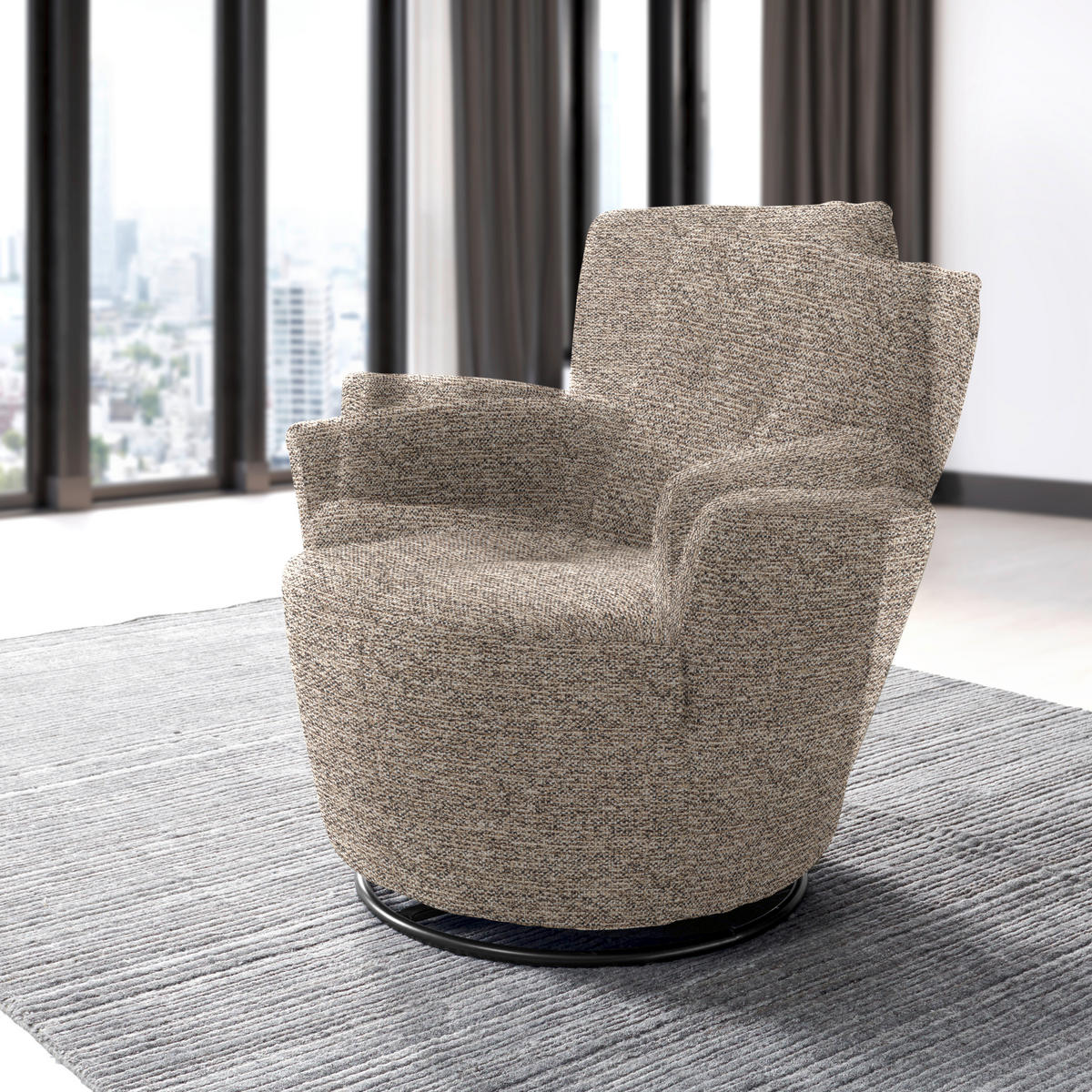 SESSEL in Chenille, Flachgewebe Hellbraun  - Hellbraun/Schwarz, Design, Textil/Metall (81/92/84cm) - Xora